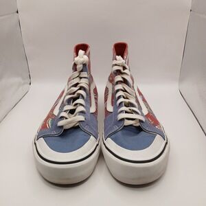 Vans Sk8-Hi High Top Sneakers Red Tropical Floral Blue Suede Mens 8.5 507452